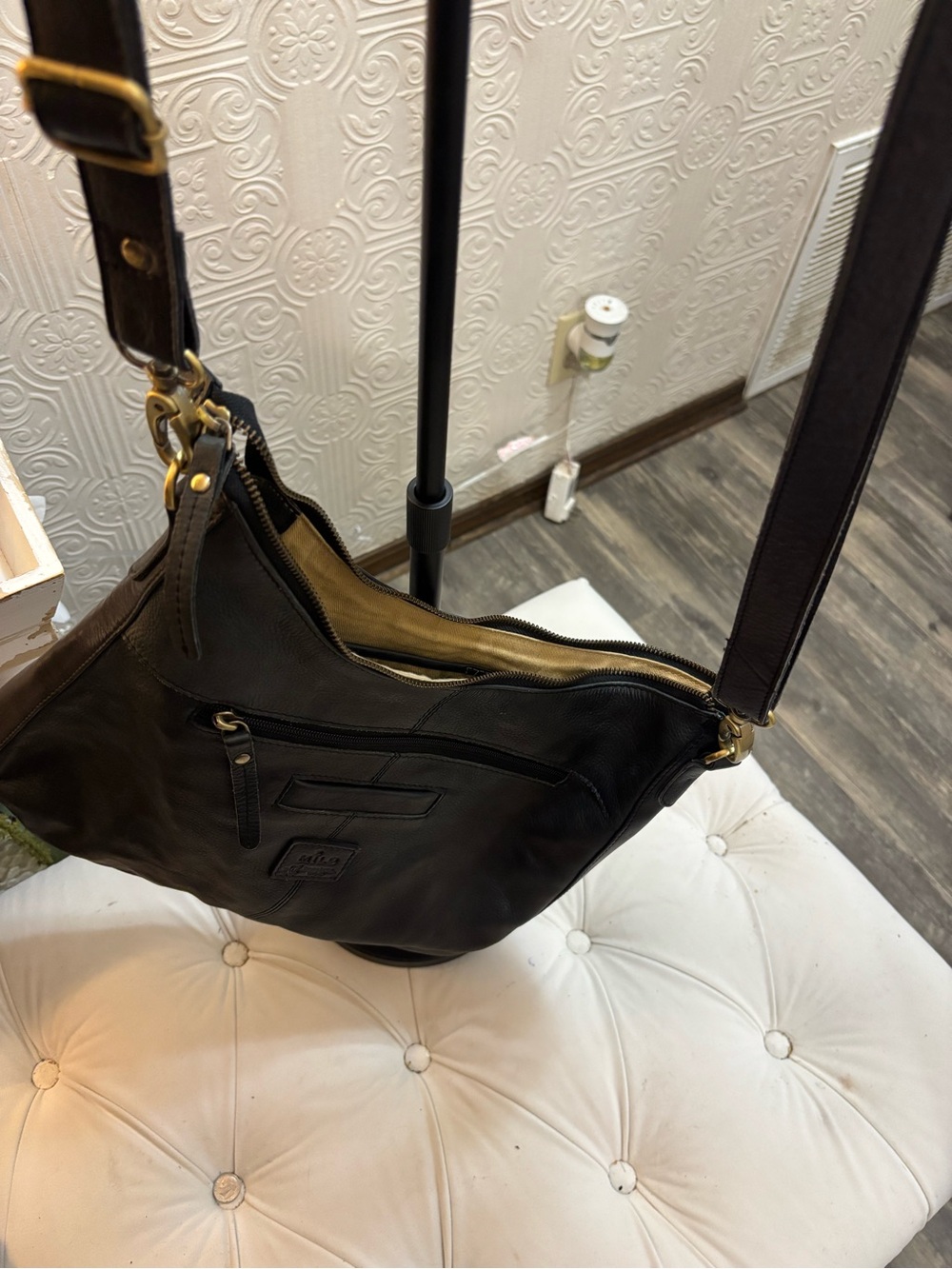 Milo Classic Black Genuine Leather Shoulder Bag with Adjustable Strap
